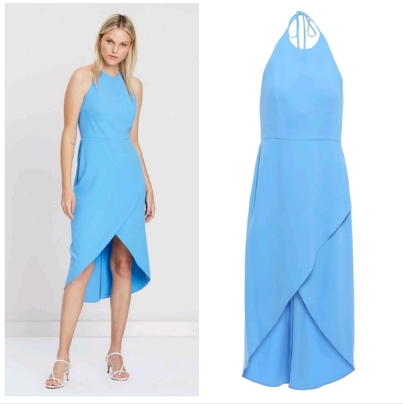 Alice + Olivia Kristy Halter High Low Dress Blue Size 10 NWT $330 - Picture 3 of 10
